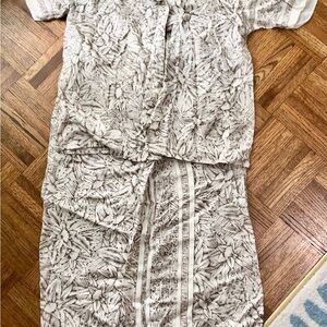 Women’s Long Sleeve Floral Print Dress — Cream Tropical Tiki